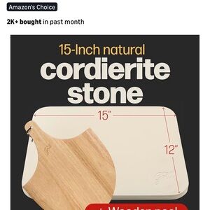 Premium Cordierite Pizza Stone with Wooden Peel
